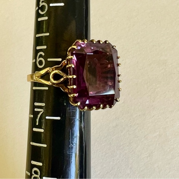 Solid Gold Created Alexandrite Ring - Picture 10 of 11